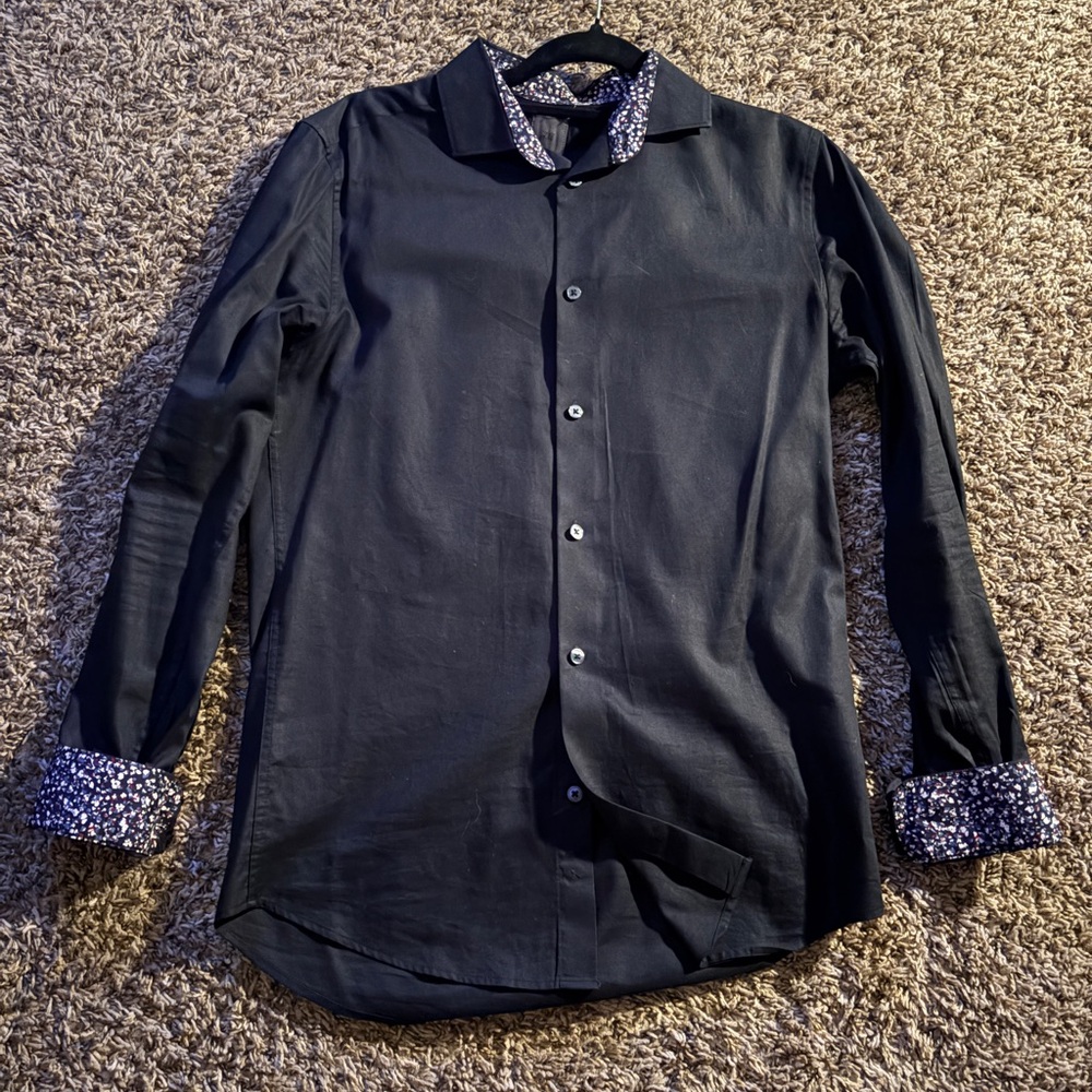 H&M Black Casual Button Down Shirt with Patterned Cuffs